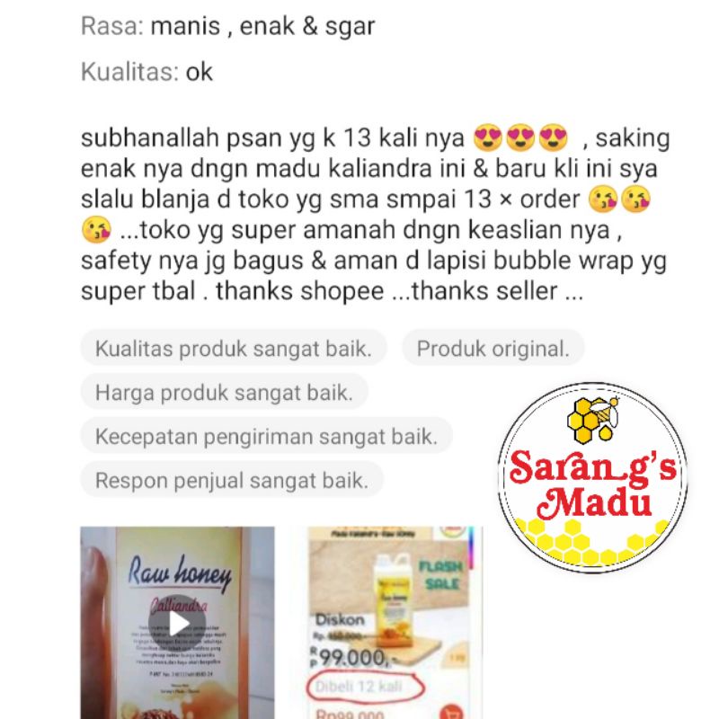 

Ay00! Madu Kaliandra 1kg Murni Raw Honey Uji Lab