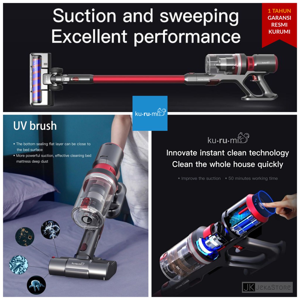 KURUMI KV-06 Cordless Stick Vacuum Cleaner with Bed &amp; Mop Brush