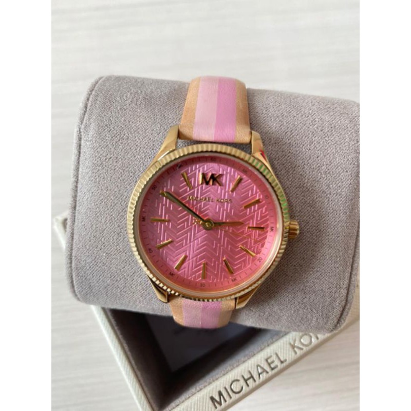 Michael Kors Women's Lexington Three-Hand Striped Leather Watch