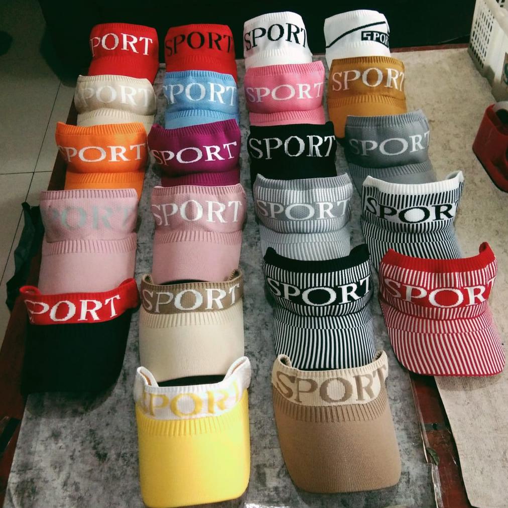 A6 Topi Jogging Sepeda Zumba Senam Golf Sport Rajut Start Pantai Matahari Murah Merah Hitam Putih