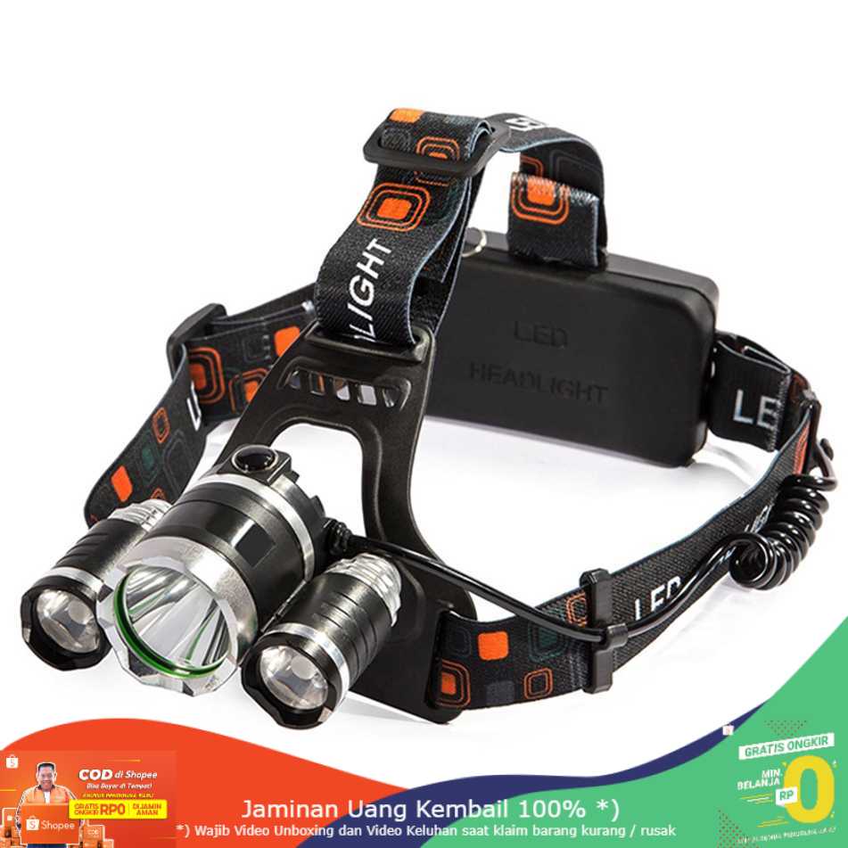 (BISA COD) RVOSTR LED Ares Headlamp Headlight 3 LED Cree XM-L T6 + 2 XEP - L3