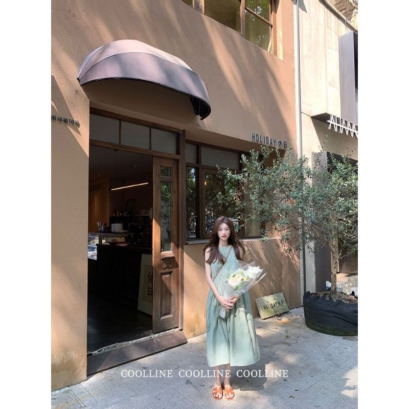 [MikanHiro Store] Gaun panjang Hijau tanpa lengan long dress sleeveless size S up to XL