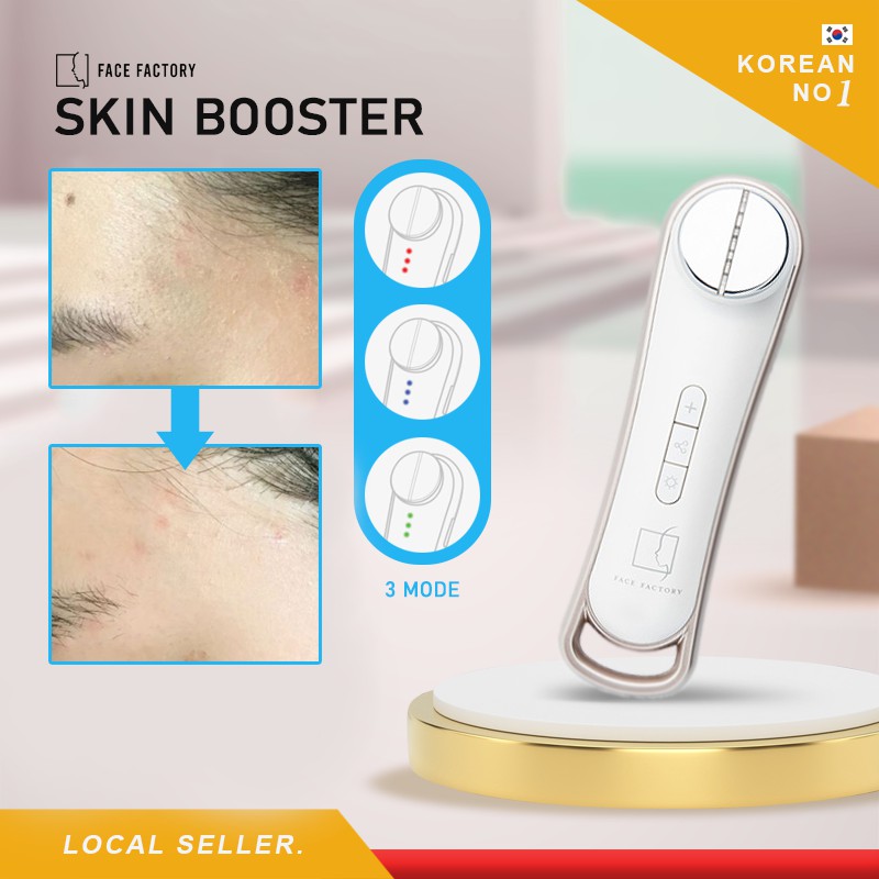Face Factory Skin Booster | Alat bantu penyerapan kosmetik dengan 3 LED Light & 3 Elektropasi Mode