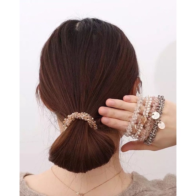 Ark.co - Olene crystal hair tie karet ikat rambut kristal permata minimalis