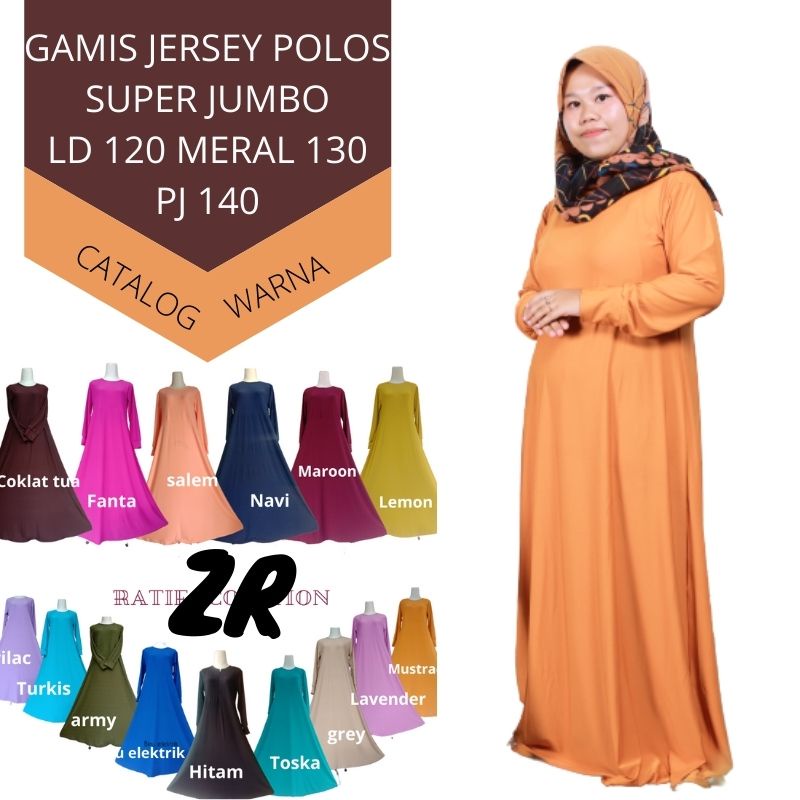 Gamis Jersey Polos busui Jumbo Ld 130/PJ140 Baju Wanita Super JUMBO |Ratifa collection.