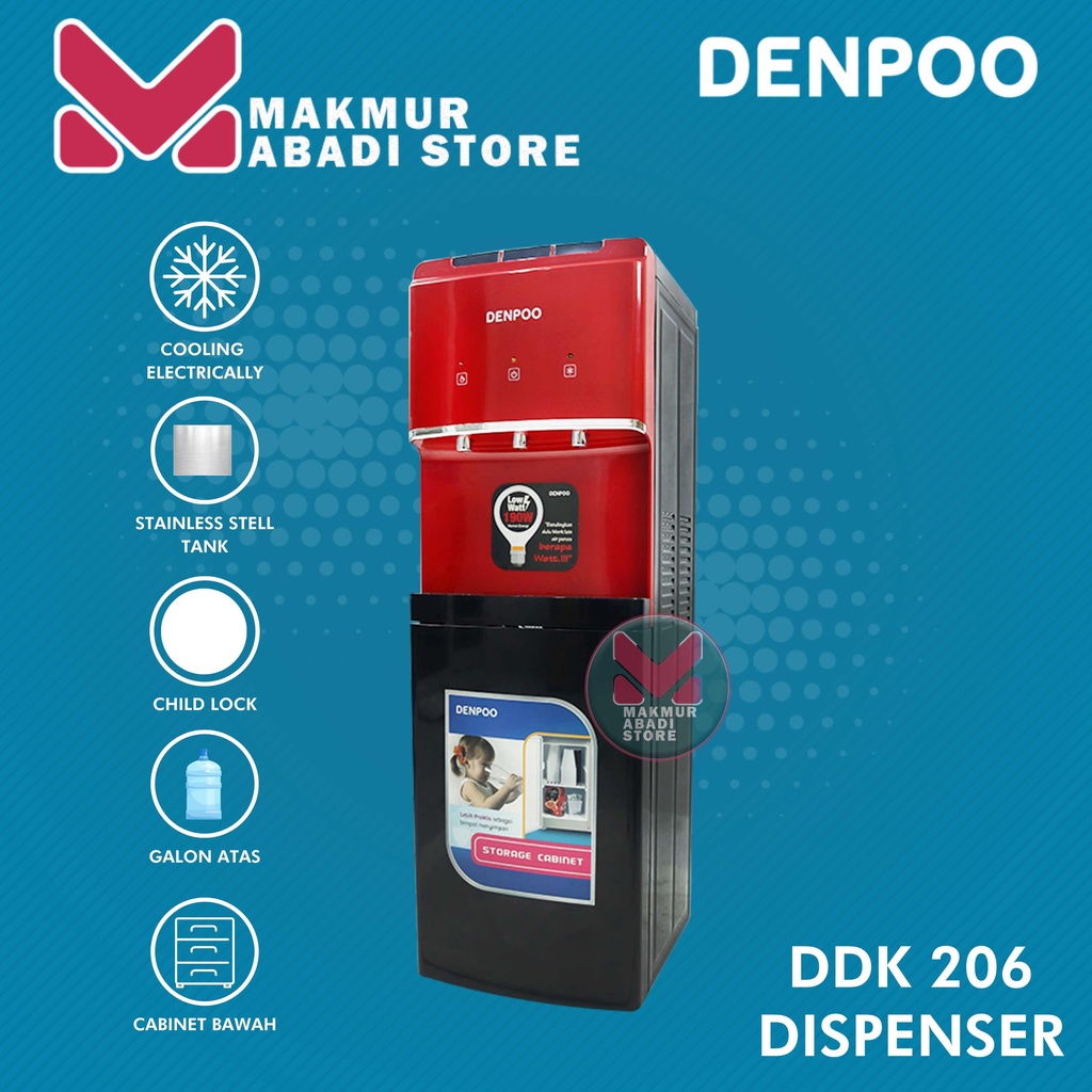 FREE ONGKIR DENPASAR KOTA - DENPOO DISPENSER DDK 206 GALON ATAS KOMPRESSOR