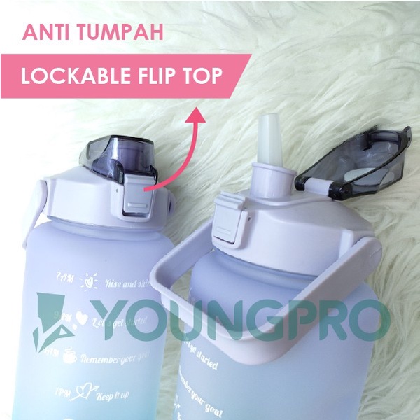 YOUNGPRO Botol Tempat Minum Motivasi Viral 2 Liter Botol Air Minum Plastik 2L Unik Murah Botol Minum Anak Cowok Cewek Dewasa BPA Free Sticker 3D 2D