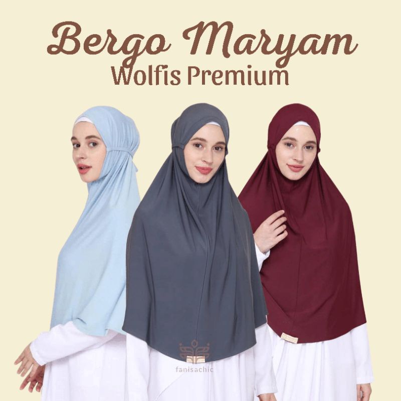 Bergo Maryam Jilbab Hijab Kerudung Instan Langsungan Tali Non Pet Wolfis Premium Jumbo Terbaru Murah