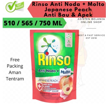 RINSO Anti Noda +Molto Japanese Peach / Korean Strawberry  510 565 ml Deterjen Cair 565ml