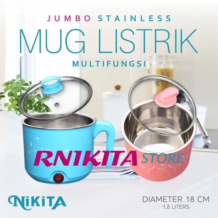 NIKITA JUMBO MUG LISTRIK + PEREBUS TELUR - Mug Pemanas Air Stainless Multiguna