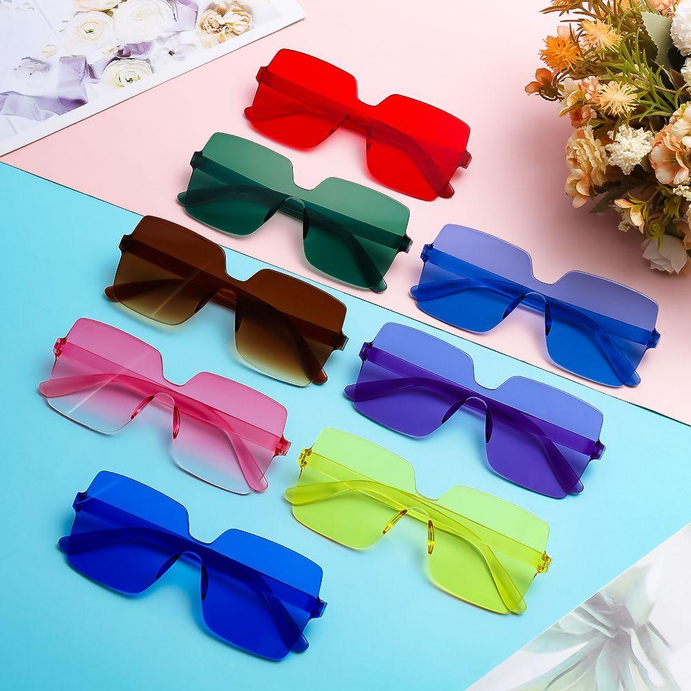 R-flower Square Sunglasses Party Favor Warna Permen Transparan Tanpa Bingkai