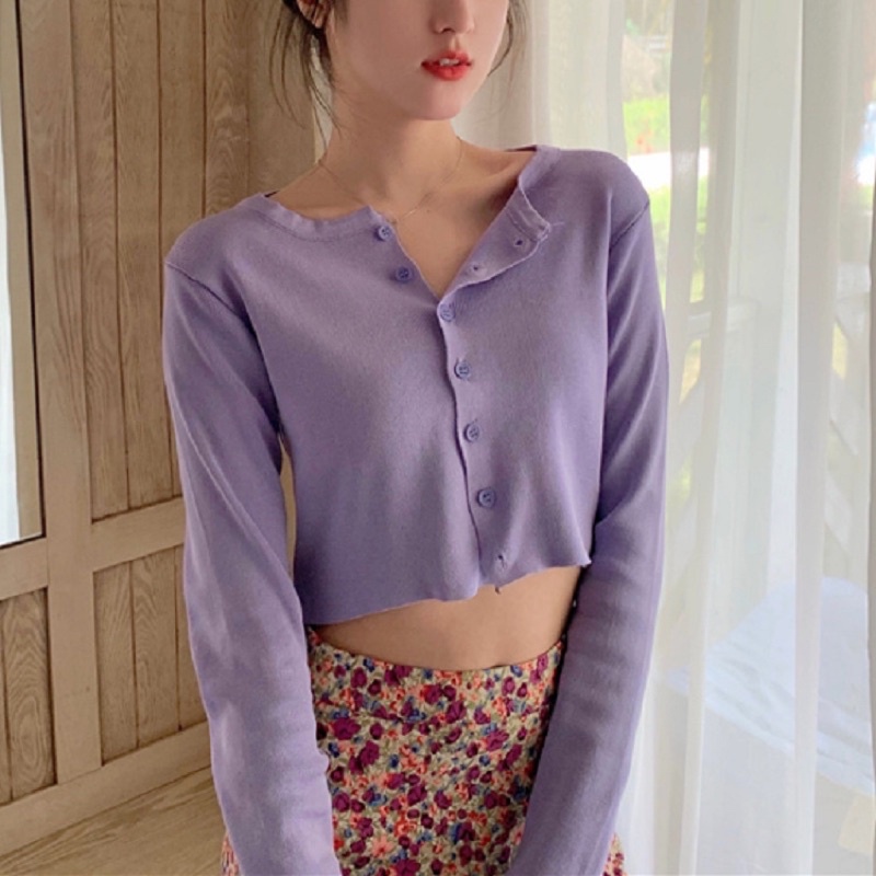 CARDIGAN CROP TOP KNIT  KOREAN STYLE RAJUT LENGAN PANJANG OUTER ATASAN WANITA MX908