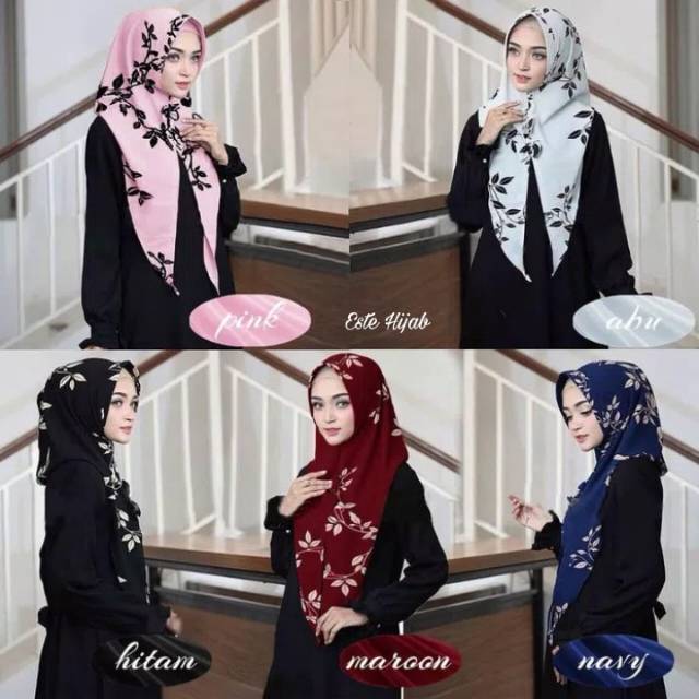 Hijab Instan Kimmy Zahwa Jilbab Instant Pad Antem Tammia Motif Daun Bubblepop Bubbleprint