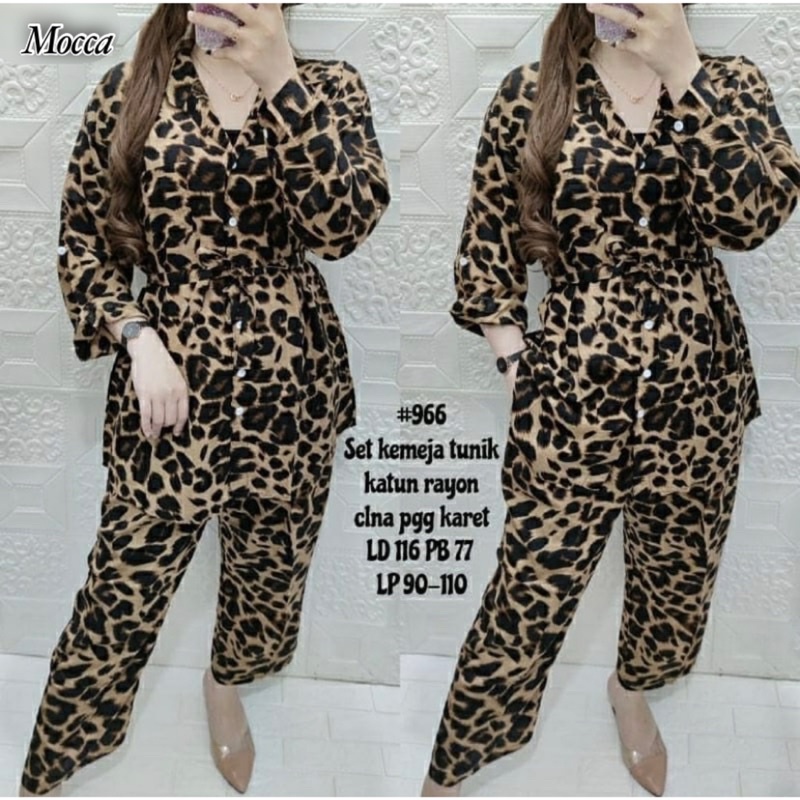 One Set Kemeja Leopard Rayon