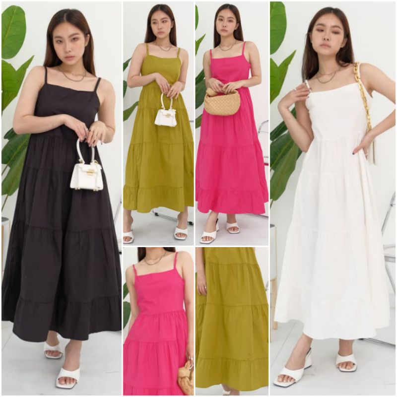 ❣️ SPECIAL PRICE ♡ PREMIUM ♡ ORIGINAL ! ALLICE VINTAGE PLAIN ADJUSTABLE TANK LAYER MAXI DRESS OVERALL OUTER ( HIJAB FRIENDLY )