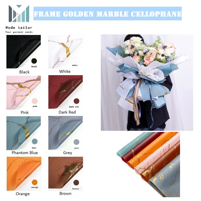 

(Lembaran) Flower Wrapping Golden Marble Cellophane / Kertas Buket / Kertas Bunga