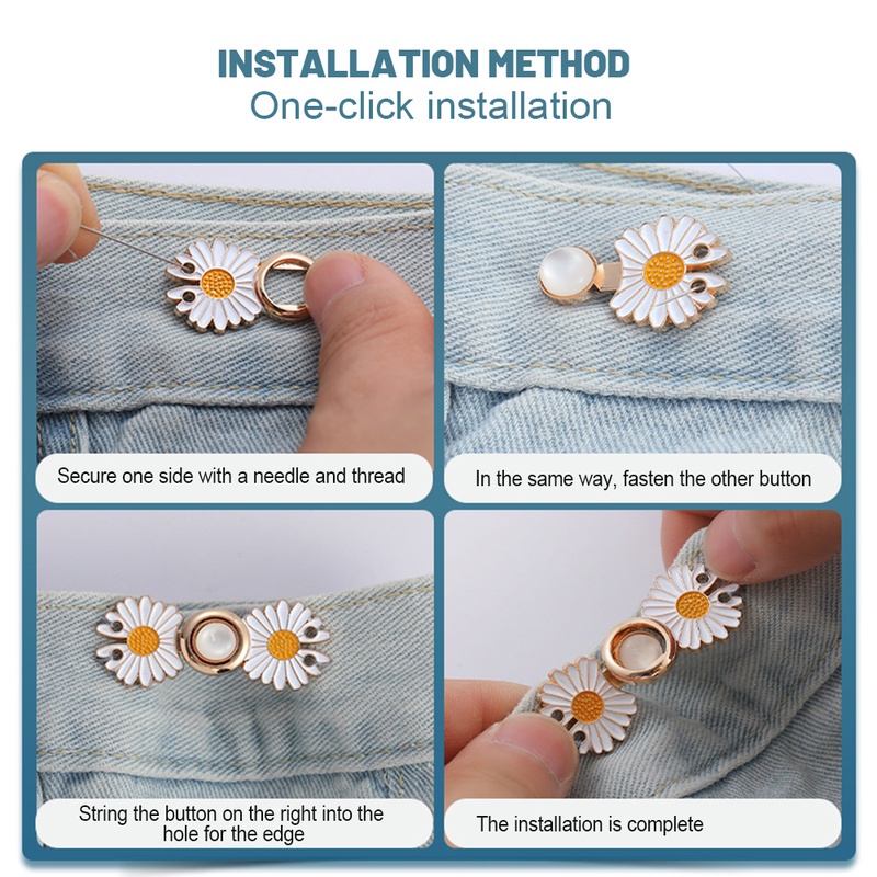 Set Kancing Pengencang Rok / Celana Bahan Logam Dapat Disesuaikan Motif Daisy