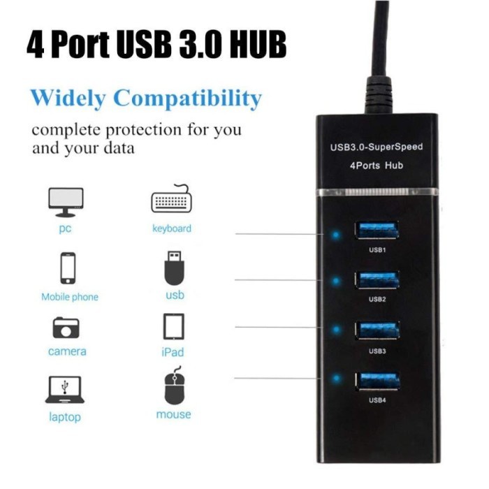 USB HUB 3.0 4 PORT ( Black / White ) USB 3.0 HUB HIGH SPEED 4 PORT USB3.0 HUB 303