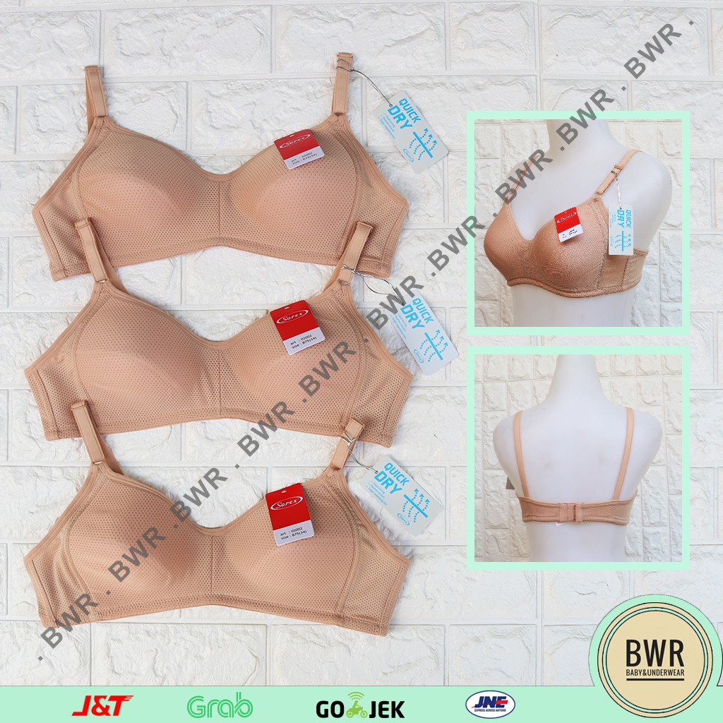BH Sorex 02002 Quick Dry / Bra Berpori Busa Tipis Tanpa Kawat Cup B Adem Kait 2 | Bwr