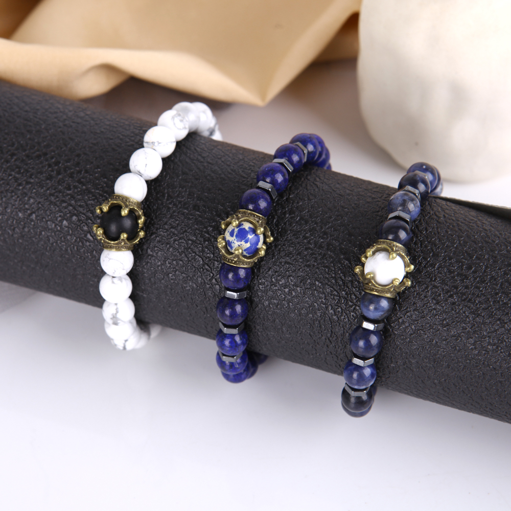 2Pcs/set Energy Beads Stone Bracelet / Beaded Couples  Bracelets / Elastic Women Men Stone Bracelet Charm Bracelet Yoga Jewelry