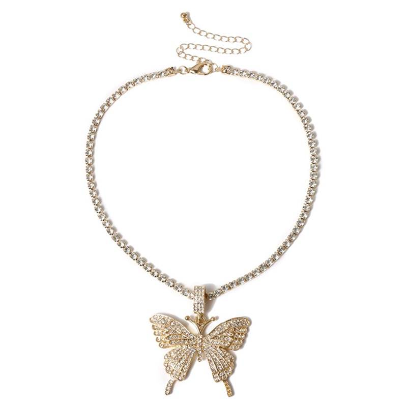 Big Butterfly Pendant Necklace Rhinestone Chain for Women Bling Tennis Chain Crystal Choker Necklace Jewelry