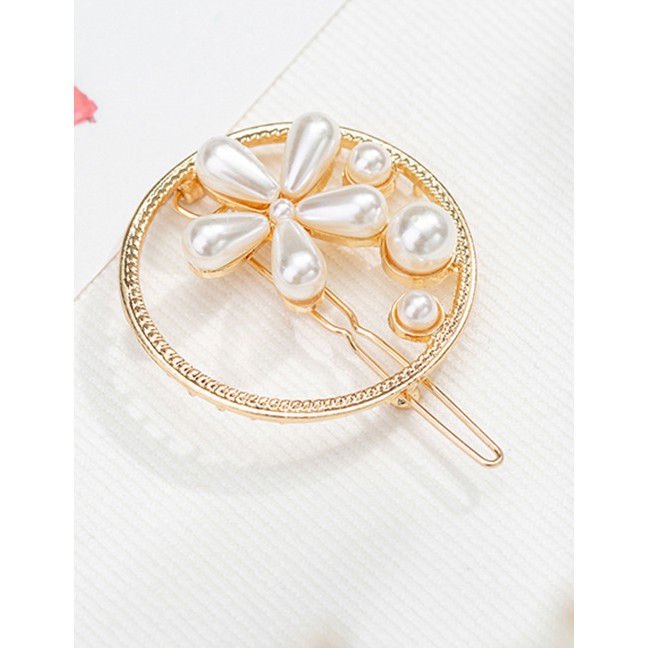 LRC Aksesories Rambut Fashion Round Pearl Geometry Hollow Metal Geometric Hair Clip F59907