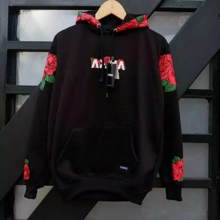 Bisa (COD) Sweater Jaket AHHA Rose / Hoodie AHHA Rose Hitam Premium Bahan Tebal  SIZE L XL XXL