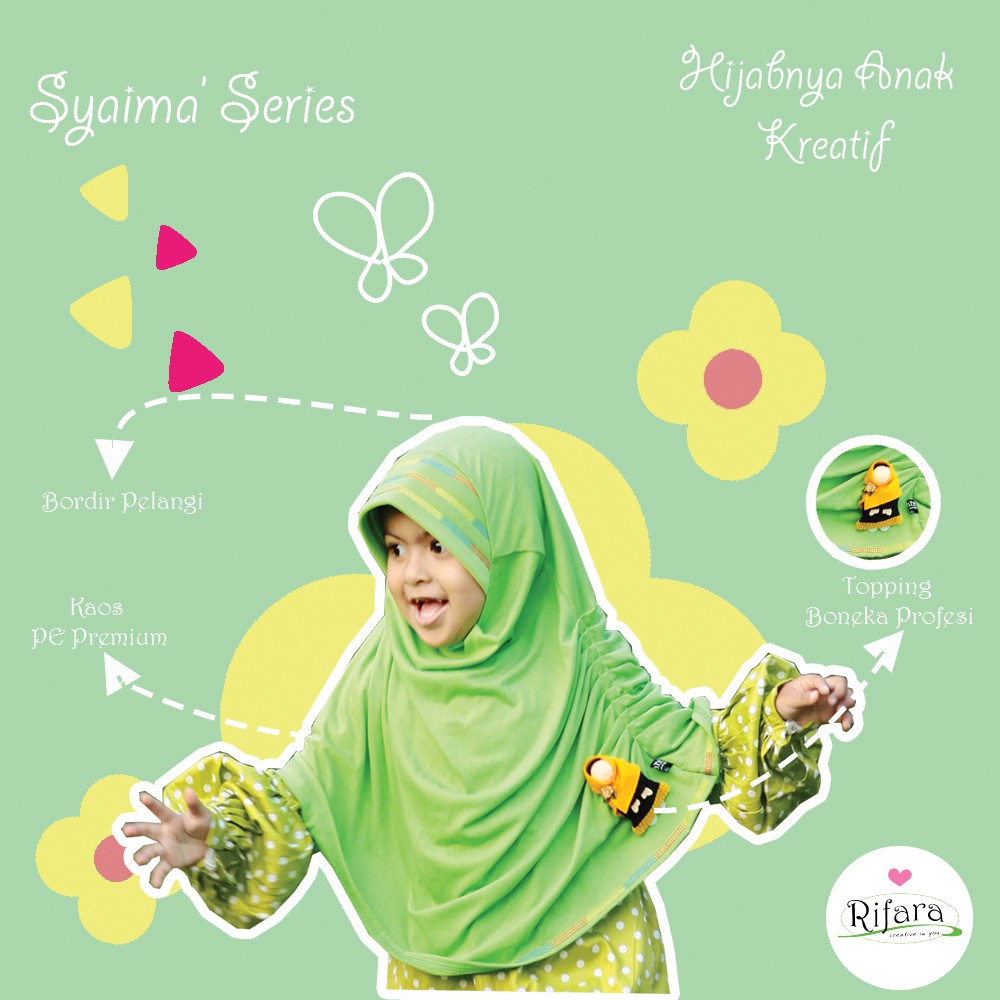 Jilbab Anak RIFARA SYAIMA ( Size XS, S dan M ), Jilbab Toping, Jilbab Unik