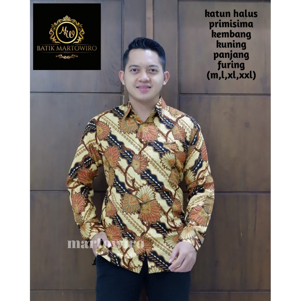 KEMBANG KUNING Kemeja Batik Pria Full Furing Katun Halus Primisima