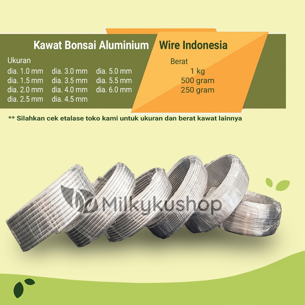 KAWAT BONSAI ALUMINIUM WIRE INDONESIA AWI SILVER GLOSSY 500 GRAM