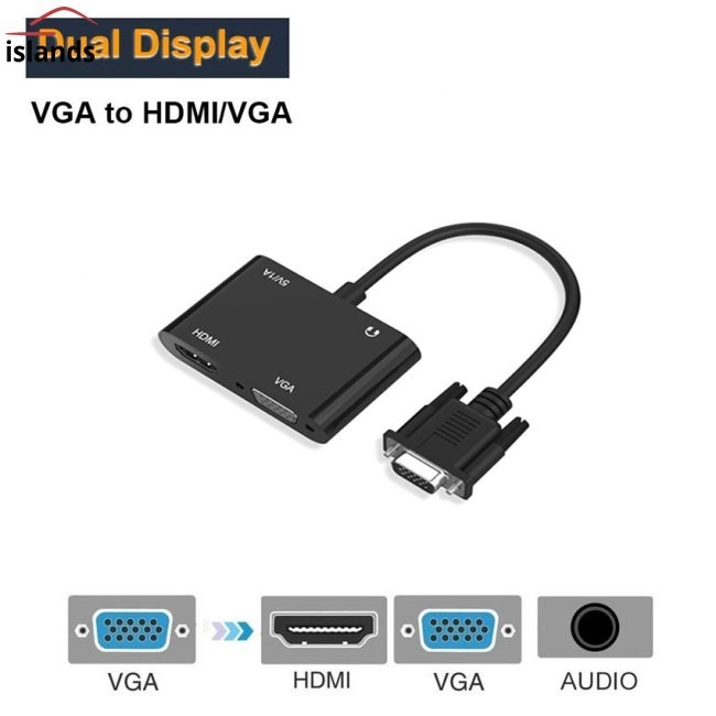 VGA Splitter To VGA And HDTV Audio Dual Output - VGA Male To HDTV VGA 2 in 1