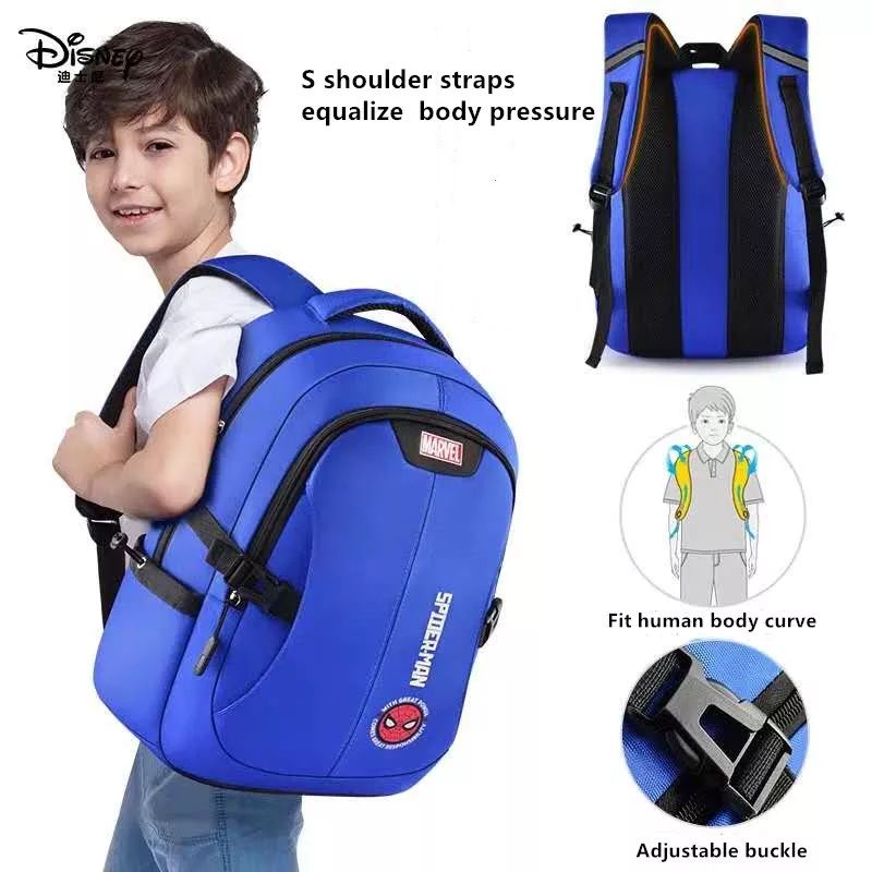 Disney Marvel Tas Sekolah untuk Anak Laki-laki Spider Iron Man Captain America Sudent Ransel Bahu Kapasitas Besar Tahan Air Mochila