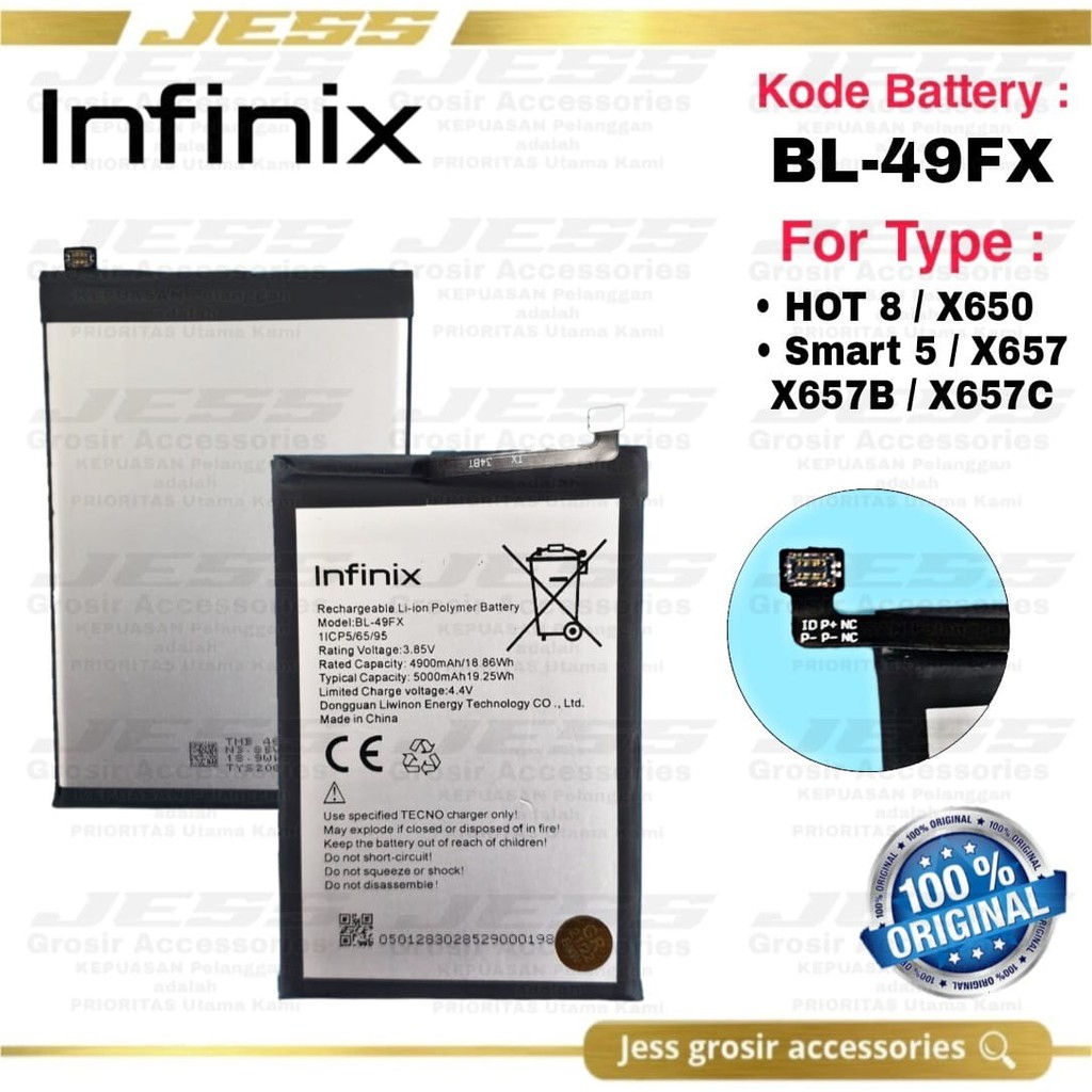 Baterai Battery Original Infinix Hot 8 X650 Hot 8 Pro X650b X650C HOT 9 X655 X655F BL49FX BL-49FX