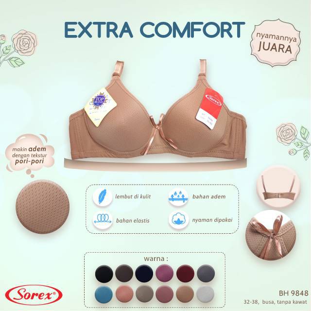 BH Super Nyaman SOREX 9848 BRA EXTRA COMFORT TANPA KAWAT sz 34 36 38 2 kait BTK