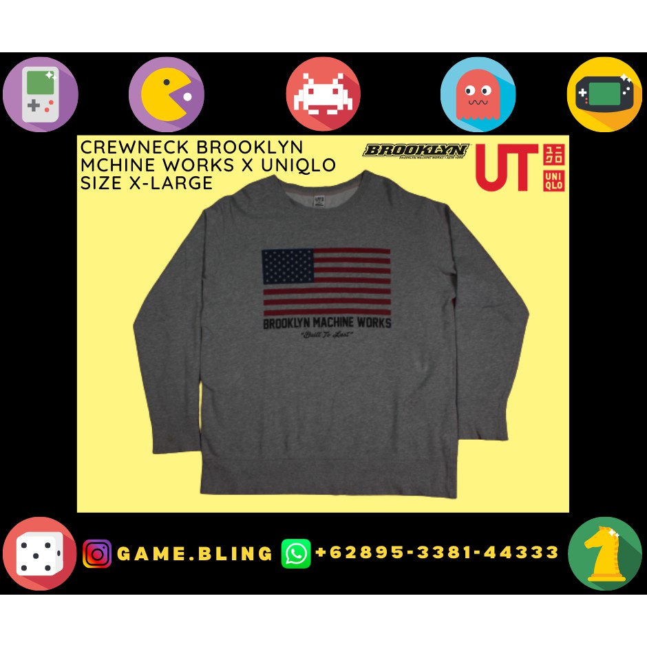 Sweater Pria Crewneck Uniqlo x Broklyn Machine Works Grey Original.
