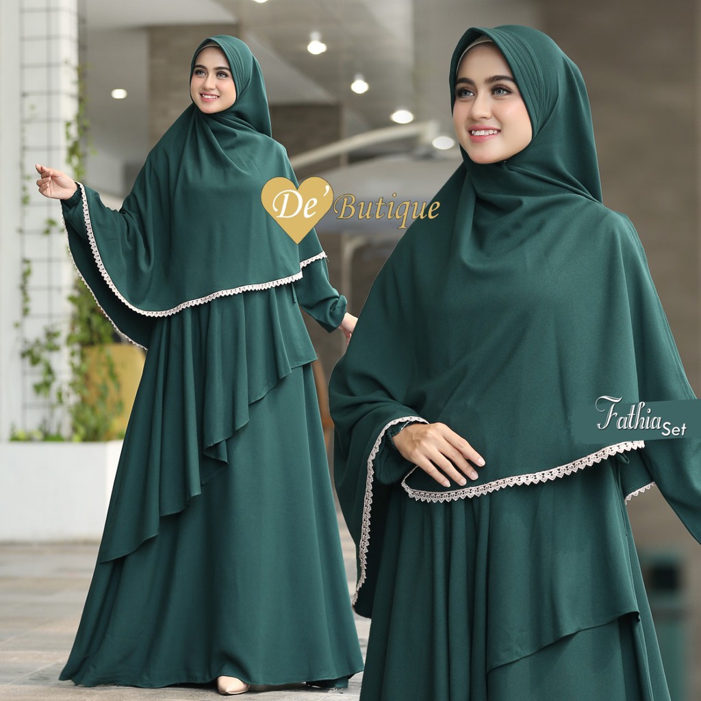 Fathiya Set Syar'i/ Produk Original deBUTIQUE/ Gamis Busui Bahan Ity crepe