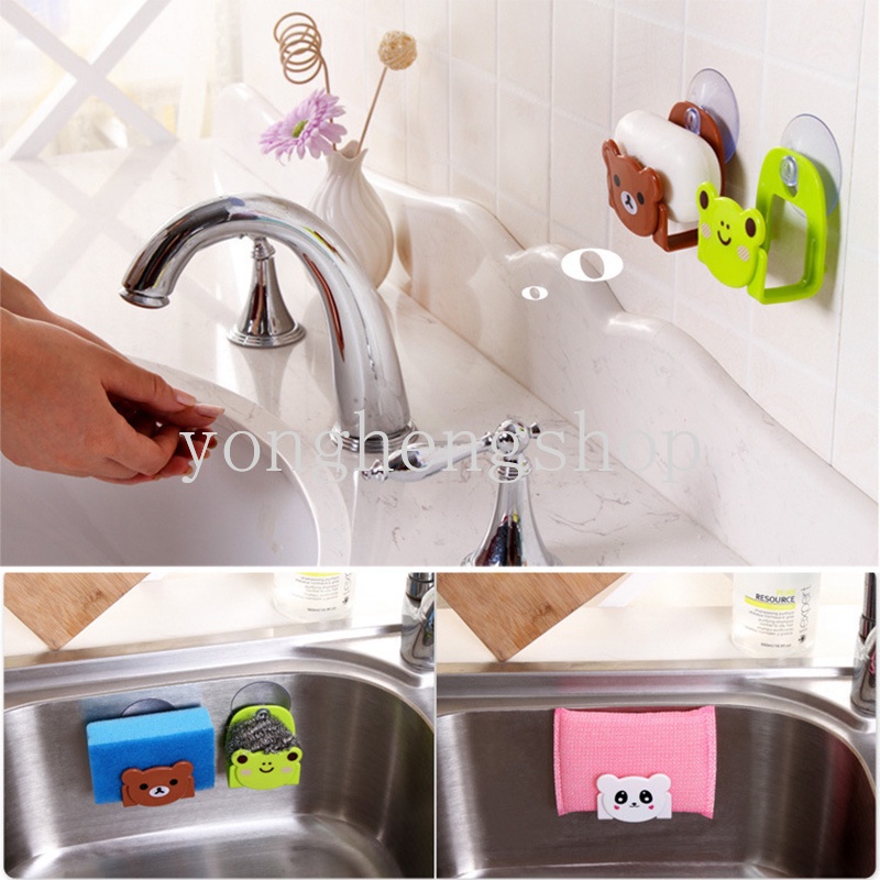 Rak Holder Spons / Handuk Desain Kartun Serbaguna Dengan Karet Perekat Untuk Dapur / Kamar Mandi