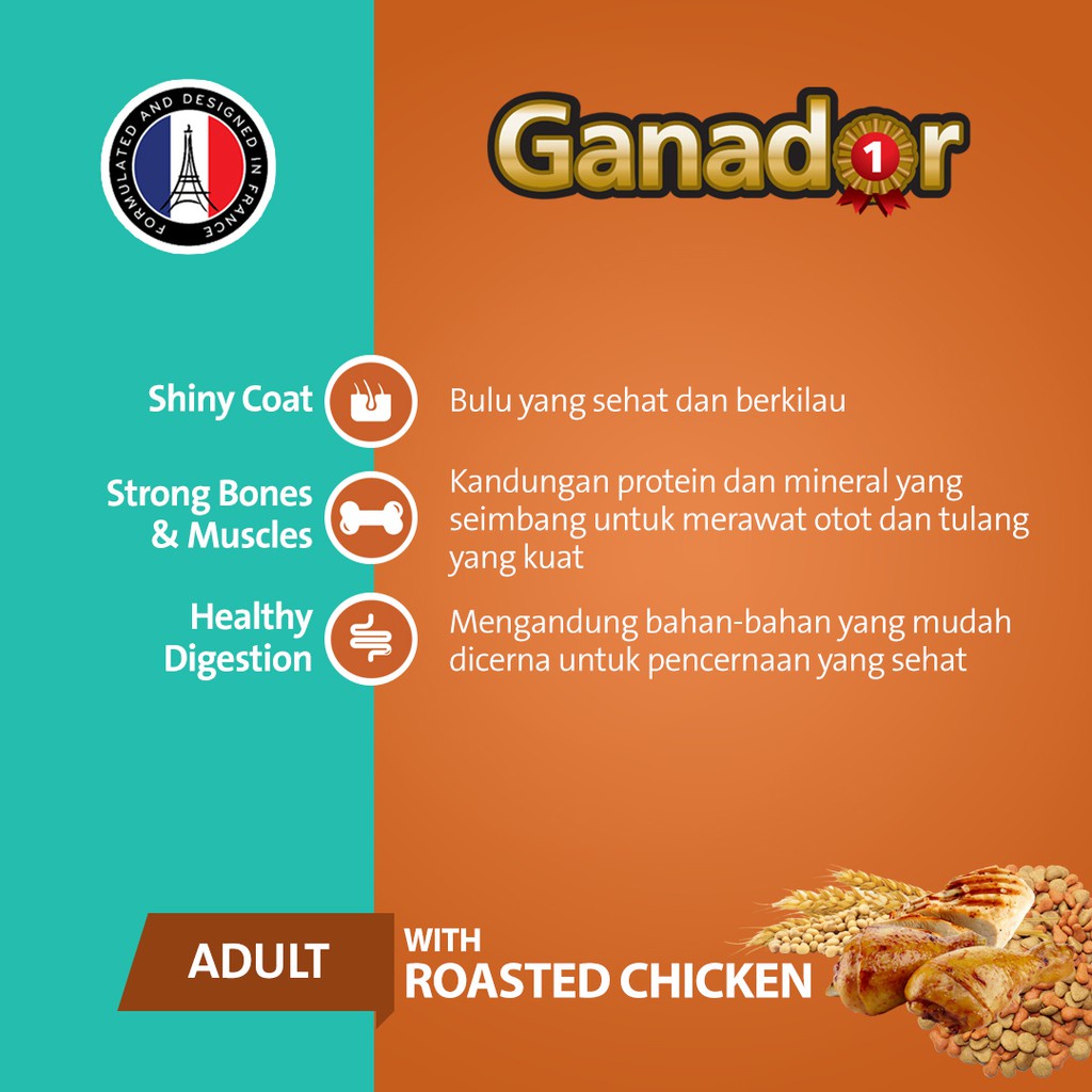 (Freshpack) Makanan Anjing Kering GANADOR Adult Roasted Chicken 400 Gram / Dry Dog Food Murah