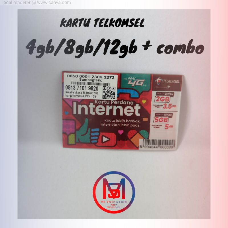 kartu paket 4gb /8gb / 12gb + Combo Sakti