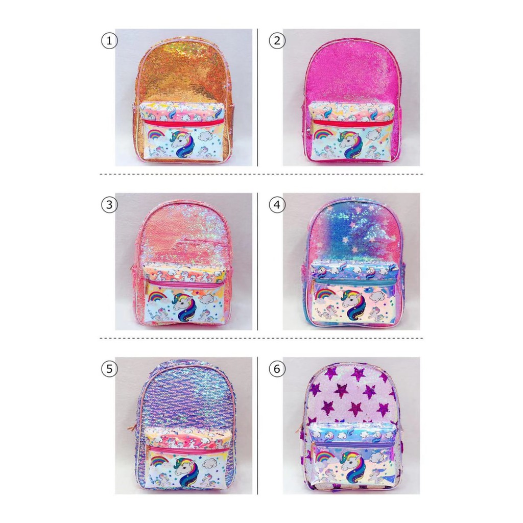  Tas  anak sekolah SD Sequin Hologram Unicorn berubah warna 