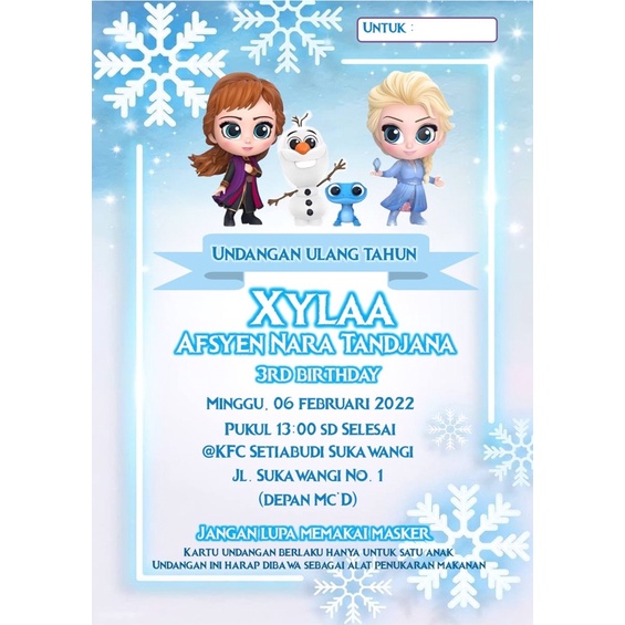 Jual Undangan Ulang Tahun Anak tema Frozen 2 (include plastik) | Shopee
