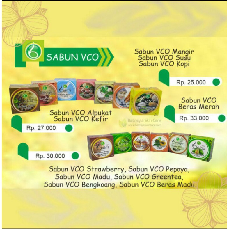 Sabun VCO batrisyia herbal untuk muka cerah anti kusam jerawat aroma kopi, greentea, beras, madu, kefir