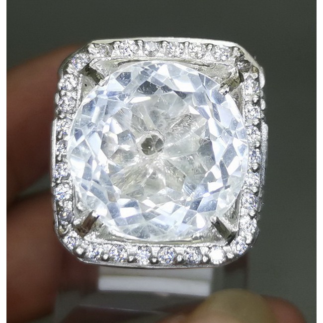 Cincin Perak Batu Akik  Original Kecubung Air Es Putih  Ori