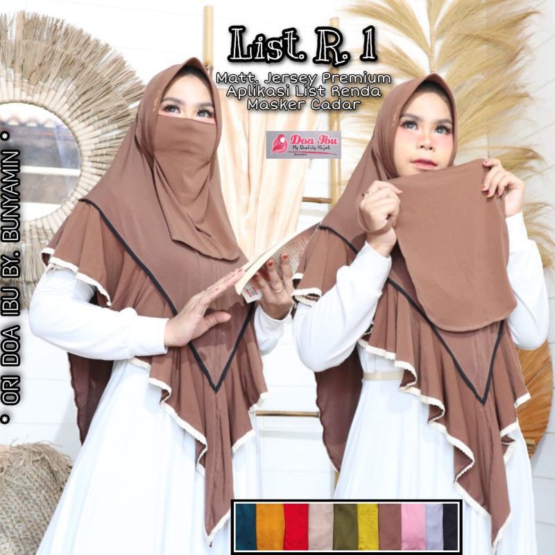 Jilbab hijab kerudung instan Jumbo Doa Ibu DOI List Renda Jumbo size XL