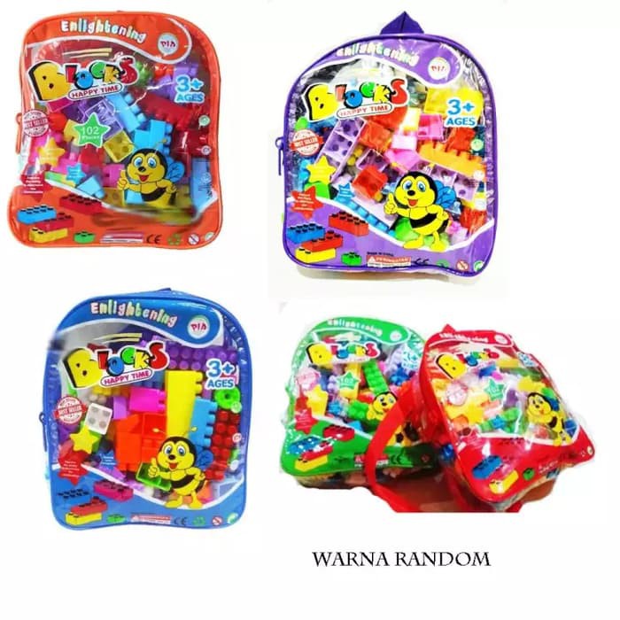 Mainan Anak Balok Susun Block Bongkar Pasang Balok Bricks Tas Isi 102 pcs - Mainan Balok - Mainan Anak