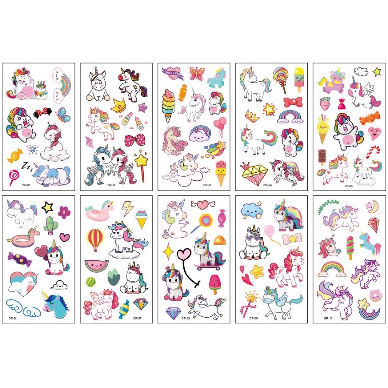 10pcs Tatto anak Unicorn lucu