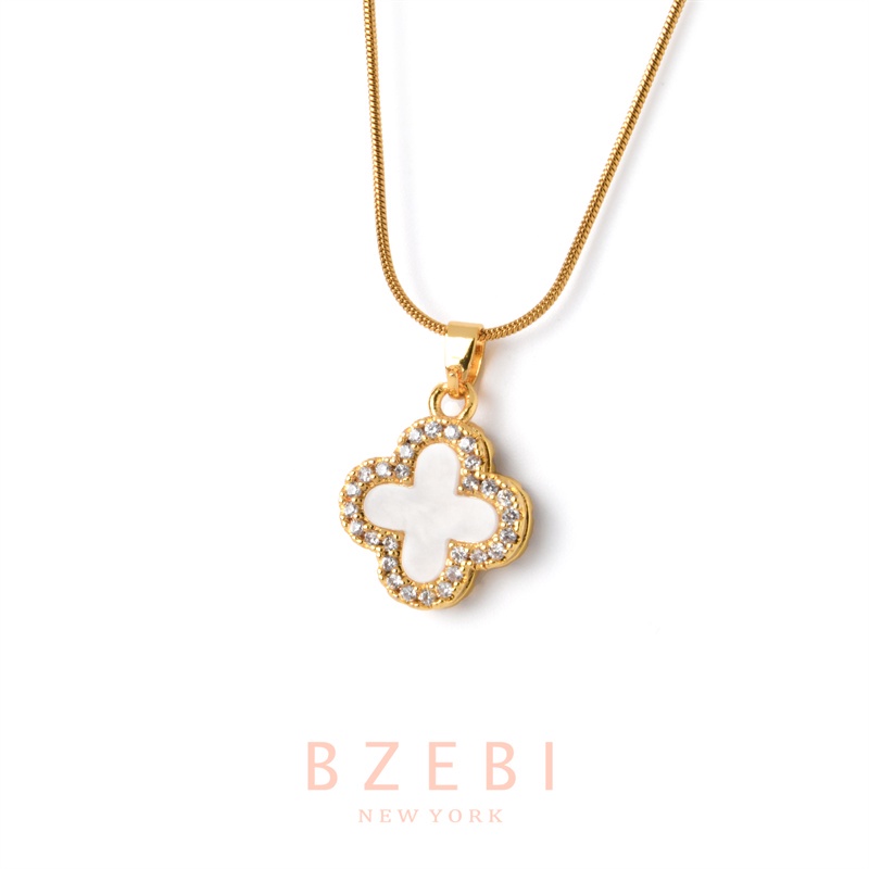 Bzebi Kalung Rantai Titanium Steel Lapis Emas 18k Dengan Liontin Berlian Imitasi Untuk Wanita 1057n