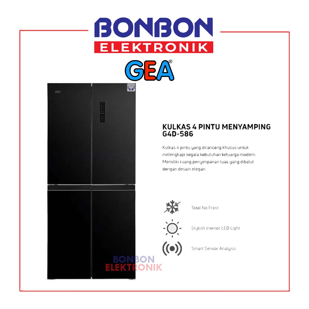 GEA Kulkas Side By Side Inverter 4 Pintu G4D-586 BLACK / G4D586