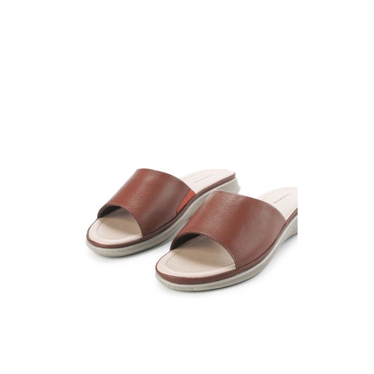 SANDAL FLAT KULIT OBERMAIN WANITA ORIGINAL SLIDE TERBARU COKLAT OW10