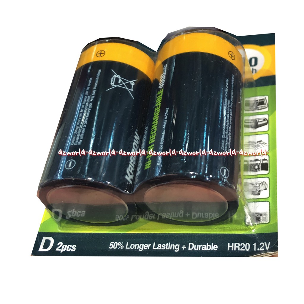 Krisbow Ni MH Rechargeable 4000MAH Baterai D 2Pcs Batrai Bulat Besar Bisa Di charge